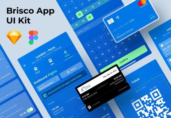 35+时尚苹果手机iOS系统火车票机票在线预定购买软件APP界面设计素材 Brisco Travel App
