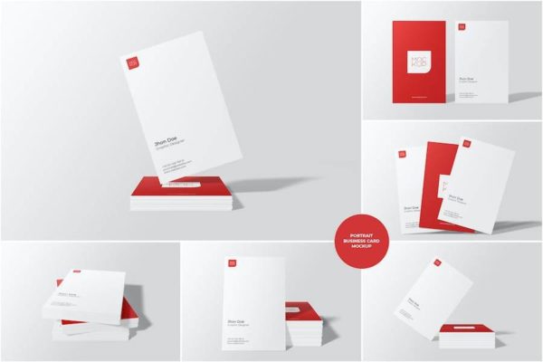 6款时尚简约竖版商务名片卡片设计PS智能贴图样机模板 Portrait Business Card Mockup Front View