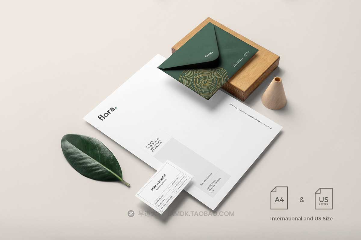 8款时尚优雅品牌VI设计名片信纸信封展示效果图PSD样机模板素材 Flora Branding Mockup Vol. 1插图7