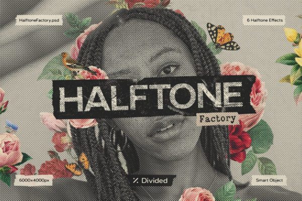 复古做旧颗粒噪点半调照片修图特效PS样机模板设计素材 Halftone Factory by Divided
