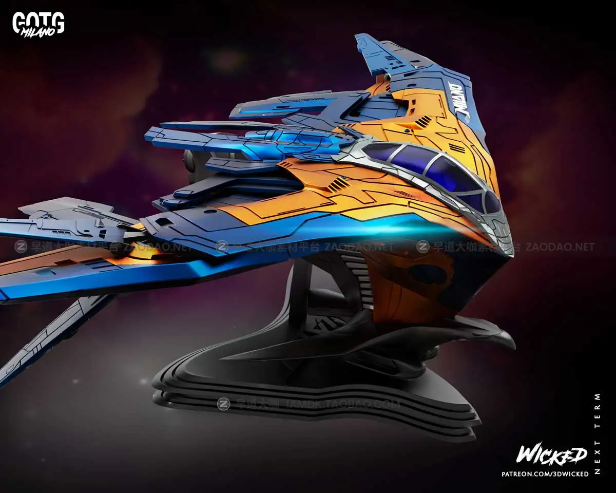 银河护卫队米兰船宇宙飞船战舰雕塑模型3D打印渲染设计素材 WICKED – Milano Ship – 3D Print Model STL插图3