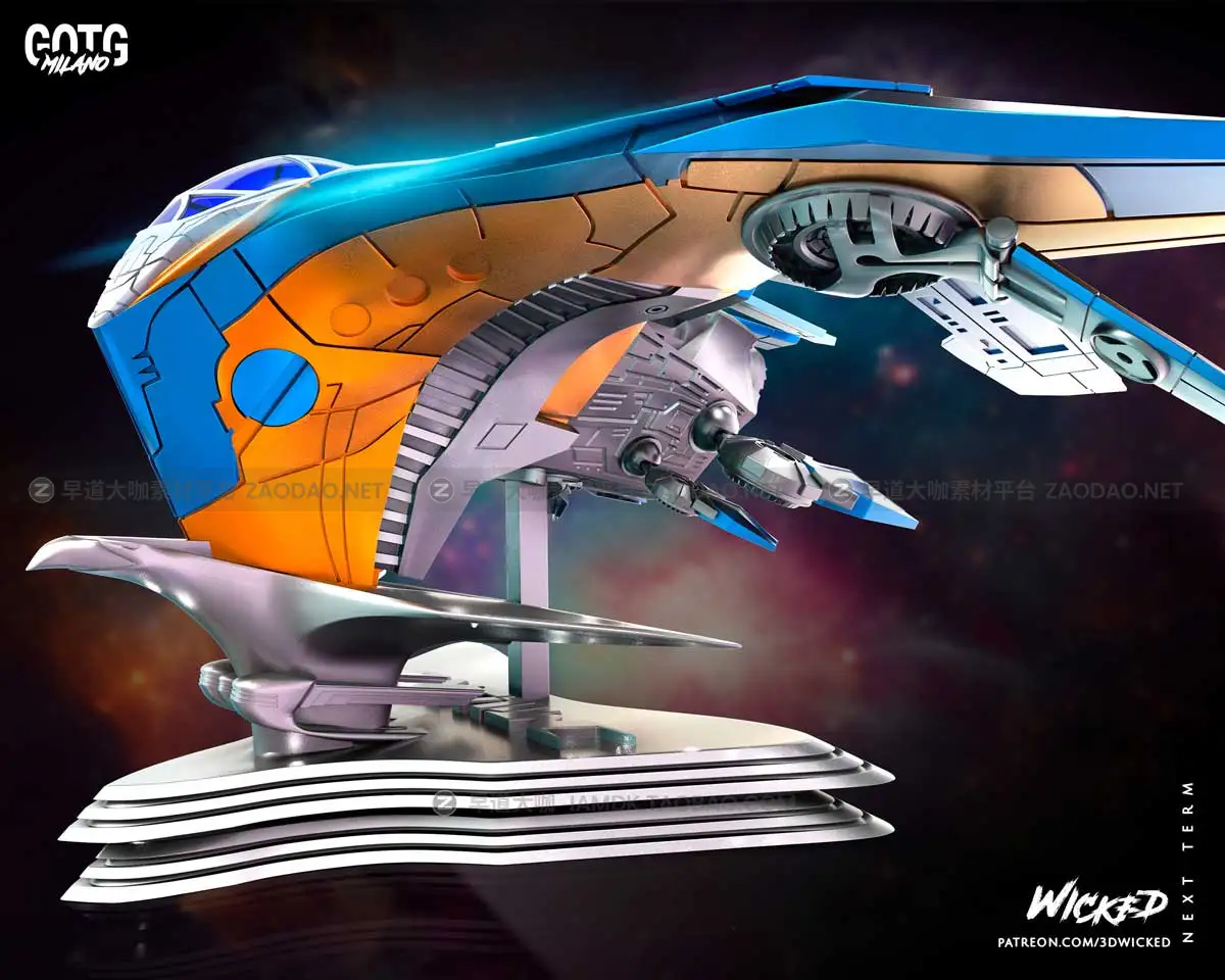 银河护卫队米兰船宇宙飞船战舰雕塑模型3D打印渲染设计素材 WICKED – Milano Ship – 3D Print Model STL插图8