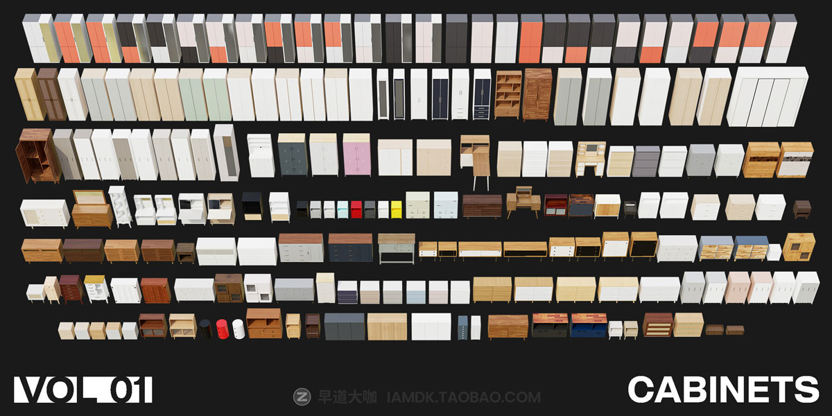 Blender 1322组室内家具床桌椅柜子沙发灯具植物3D模型插件预设 Interior Models VOL 01插图14