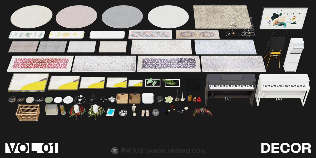 Blender 1322组室内家具床桌椅柜子沙发灯具植物3D模型插件预设 Interior Models VOL 01插图19
