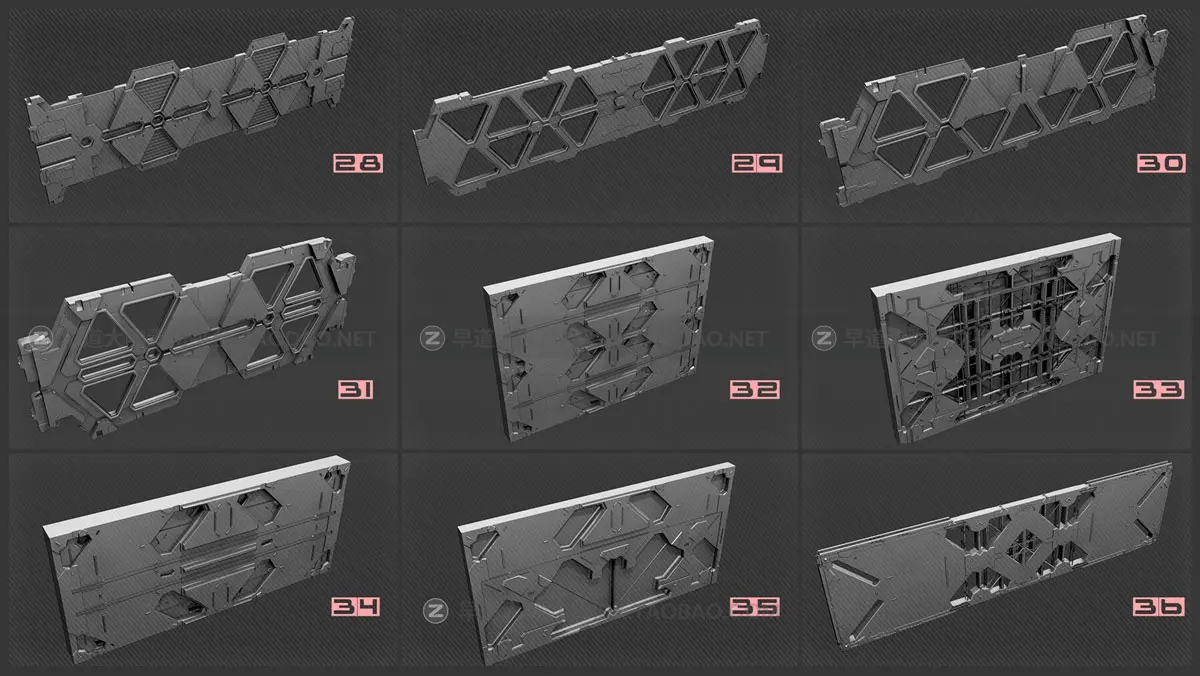 92组未来科幻金属墙壁元素3D模型FBX/MAX格式素材包 Sci-Fi Walls Kitbash Pack 92+ Vol 7插图3