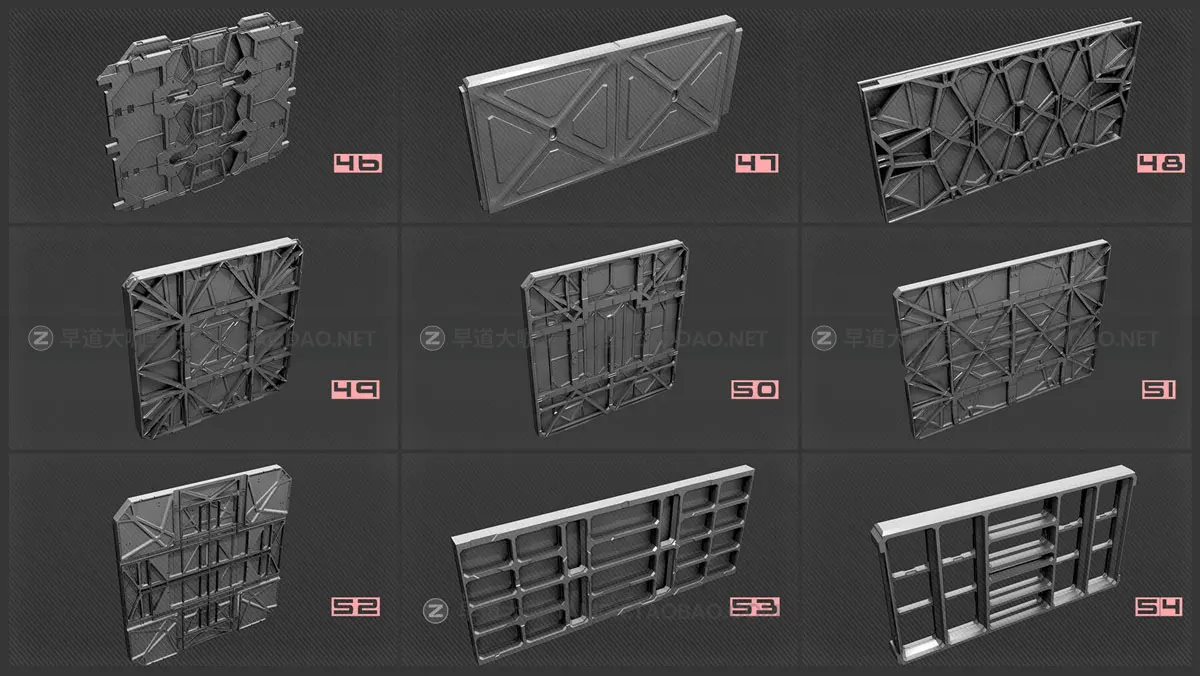 92组未来科幻金属墙壁元素3D模型FBX/MAX格式素材包 Sci-Fi Walls Kitbash Pack 92+ Vol 7插图4