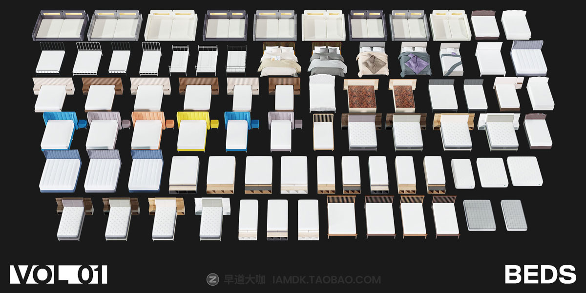 Blender 1322组室内家具床桌椅柜子沙发灯具植物3D模型插件预设 Interior Models VOL 01插图9