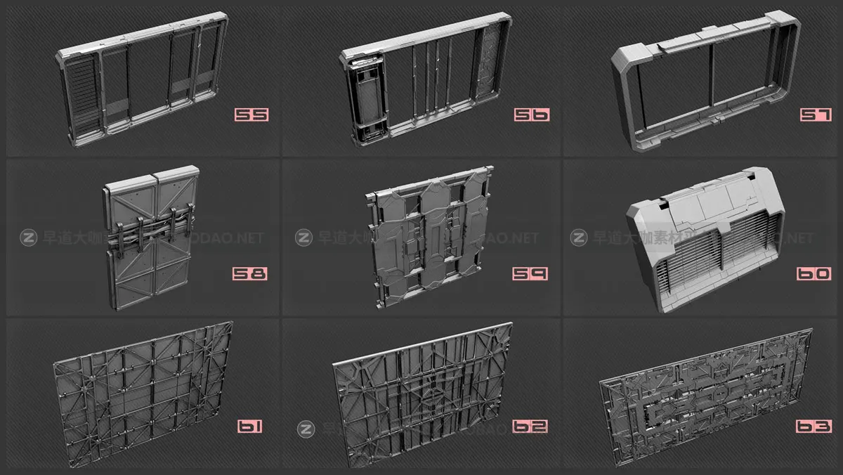 92组未来科幻金属墙壁元素3D模型FBX/MAX格式素材包 Sci-Fi Walls Kitbash Pack 92+ Vol 7插图5