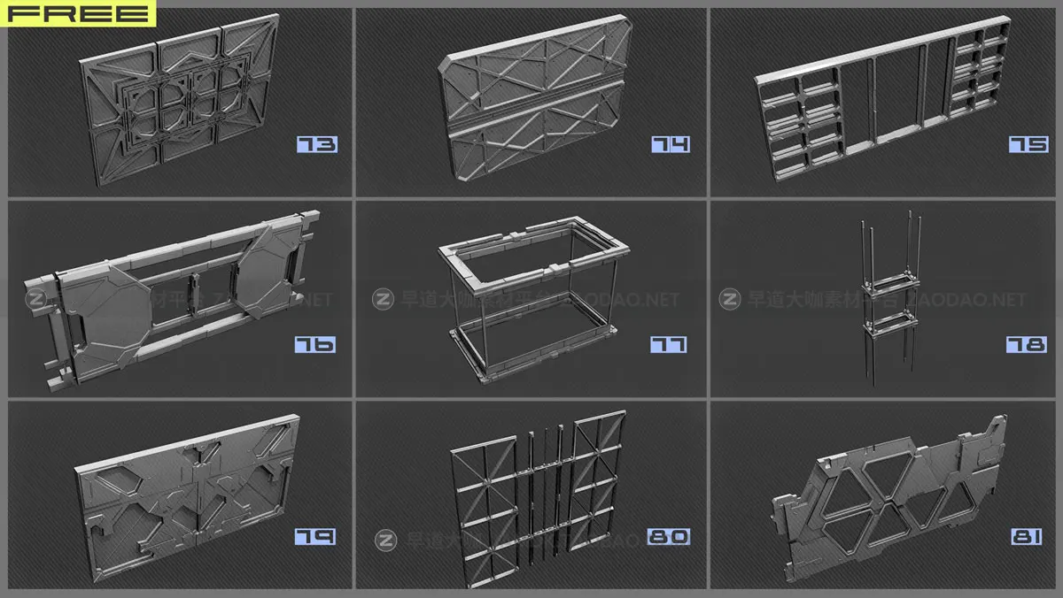 92组未来科幻金属墙壁元素3D模型FBX/MAX格式素材包 Sci-Fi Walls Kitbash Pack 92+ Vol 7插图6