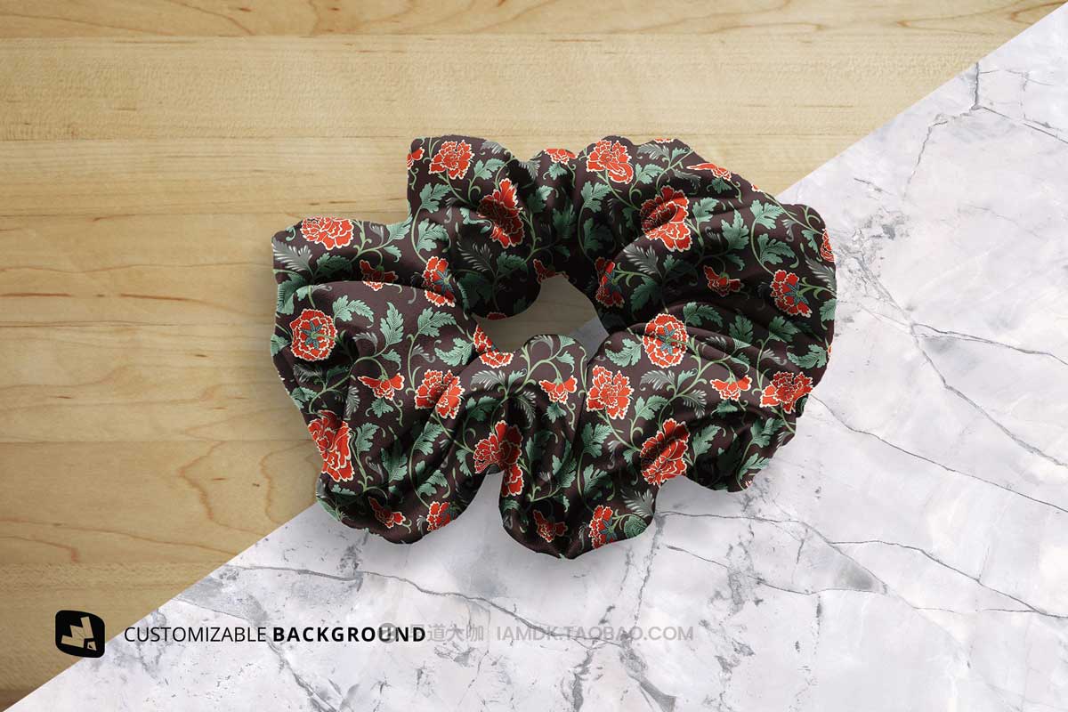 时尚紧缩真丝女士发带印花图案设计PS展示贴图样机模板素材 Silk Scrunchy Mockup插图5