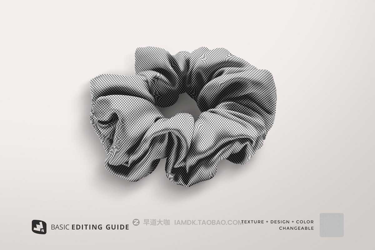 时尚紧缩真丝女士发带印花图案设计PS展示贴图样机模板素材 Silk Scrunchy Mockup插图8