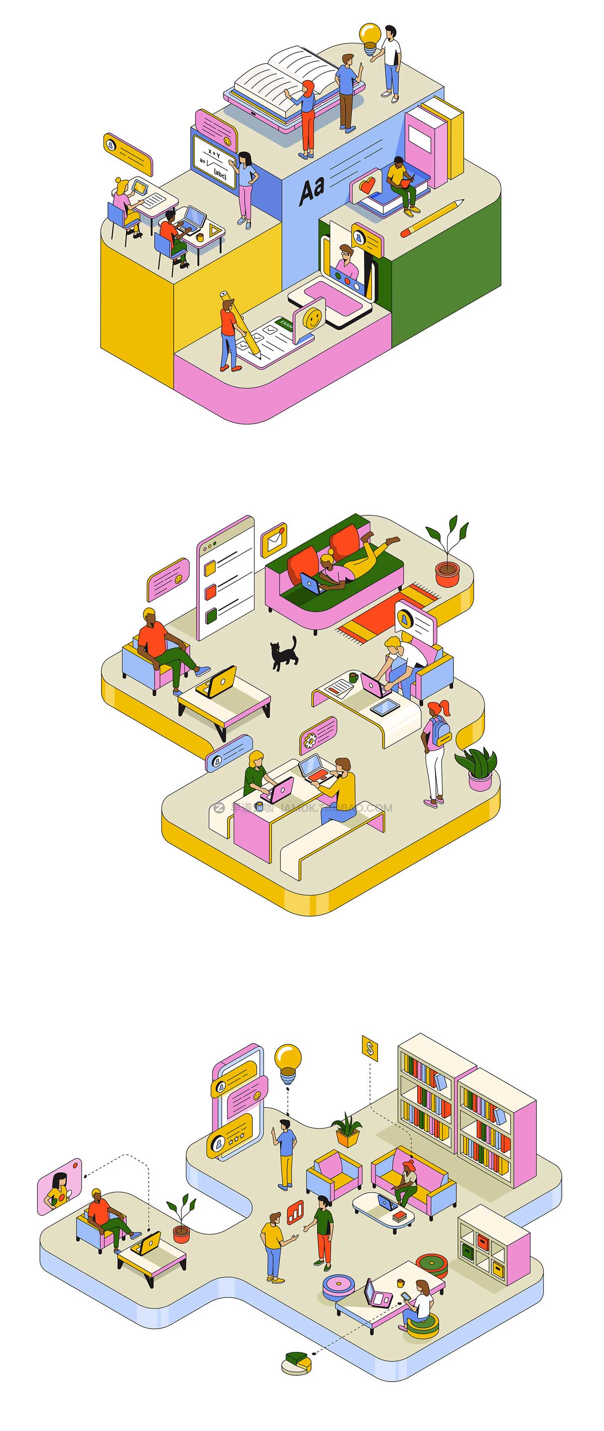 10款创意在线教育办公工作流程2.5D等距AI矢量插图设计素材 Collection of Isometric Illustrations on various topics插图7