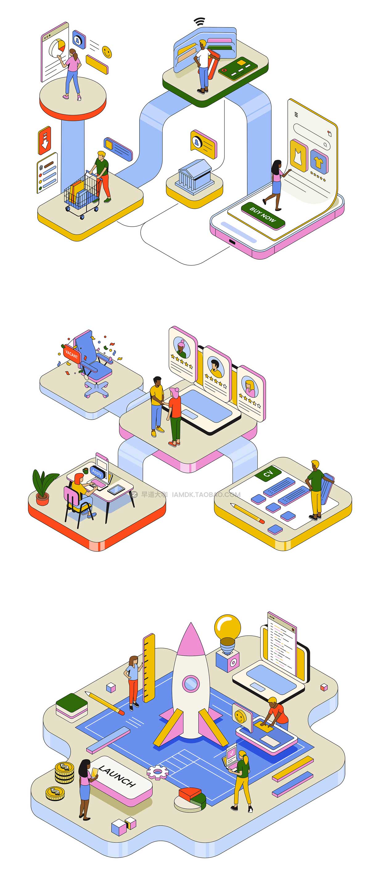 10款创意在线教育办公工作流程2.5D等距AI矢量插图设计素材 Collection of Isometric Illustrations on various topics插图8