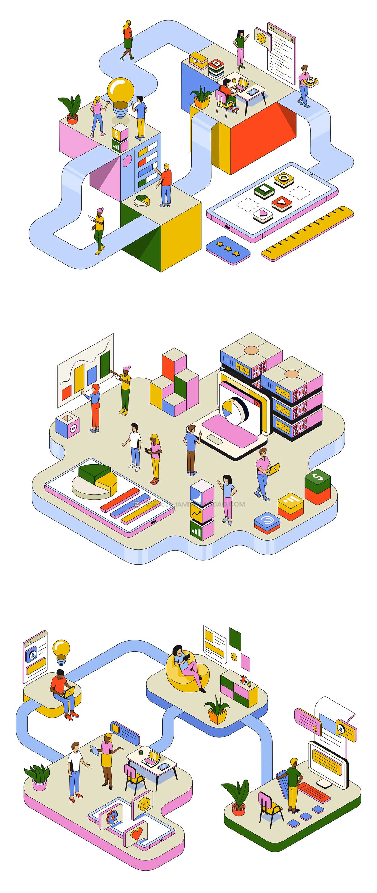 10款创意在线教育办公工作流程2.5D等距AI矢量插图设计素材 Collection of Isometric Illustrations on various topics插图9