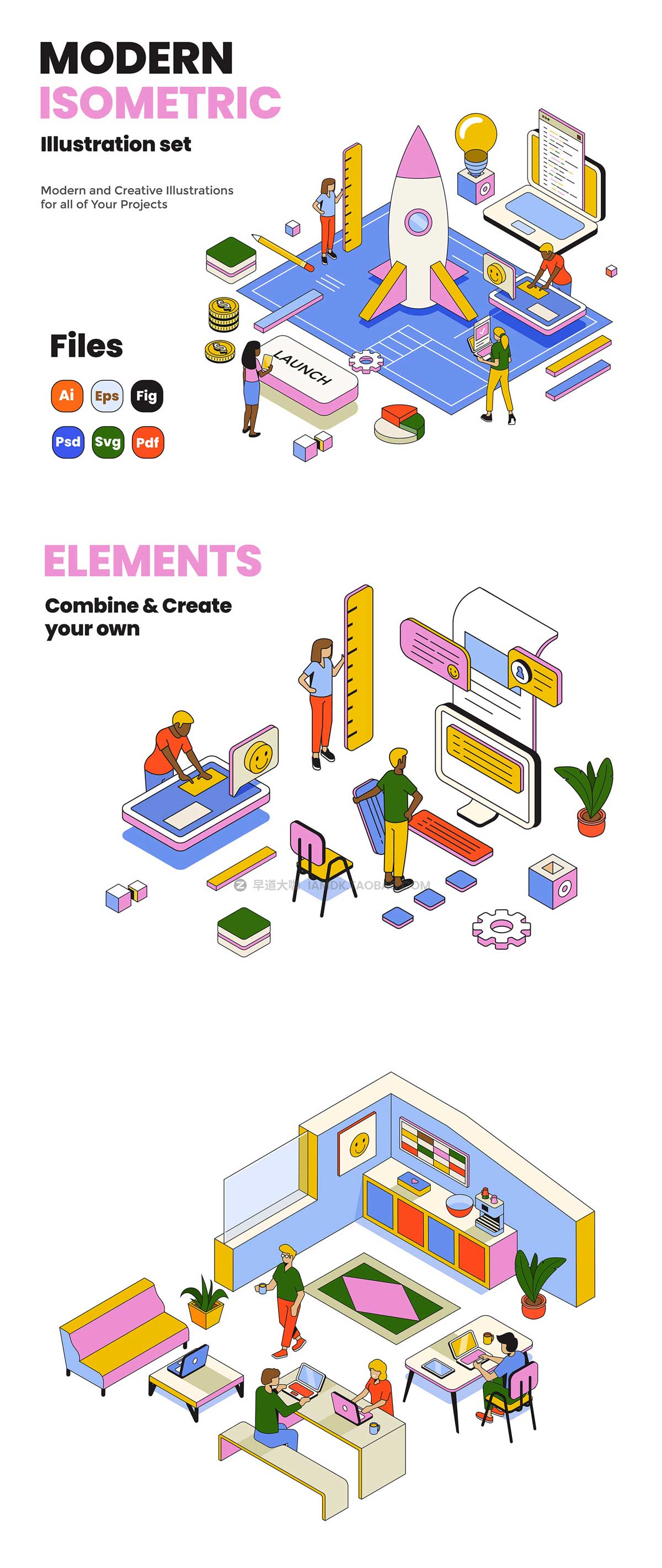 10款创意在线教育办公工作流程2.5D等距AI矢量插图设计素材 Collection of Isometric Illustrations on various topics插图6