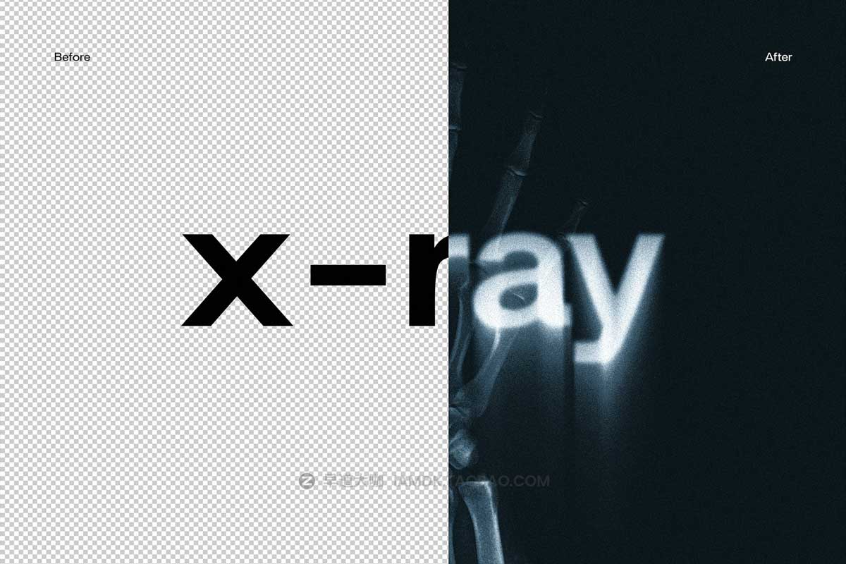 复古X光射线扫描器透视噪点模糊文本Logo标题处理PSD特效样机 X-Ray Text Distortion Effect插图1