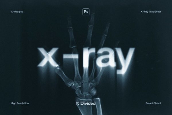 复古X光射线扫描器透视噪点模糊文本Logo标题处理PSD特效样机 X-Ray Text Distortion Effect