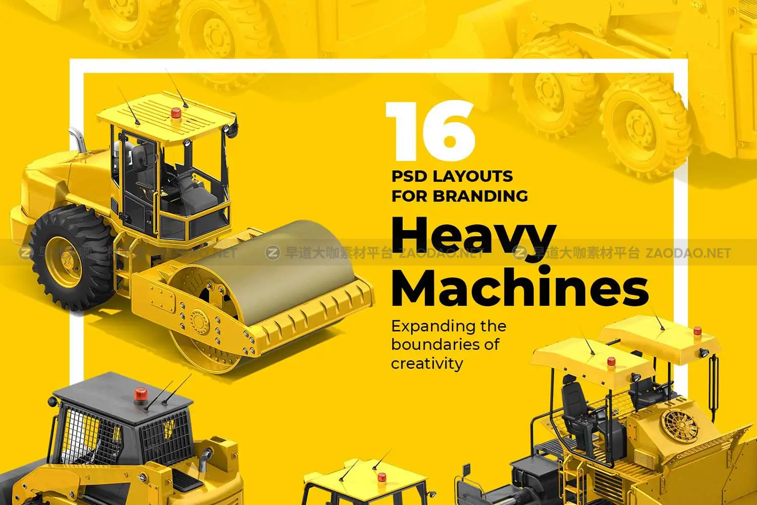 16款3D立体质感马路建设建筑工程机械设备模型样机PS设计素材 PSD Heavy Machines Mockup 360 PRO #05插图