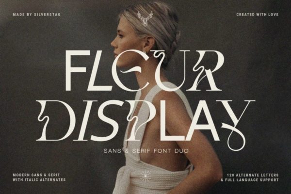 时尚优雅婚礼包装品牌杂志标题排版设计PSAI花体西文字体安装包 Fleur Display Font Duo by SilverStag