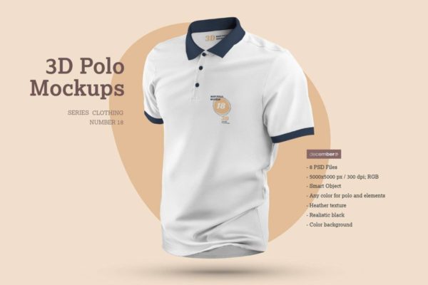 8款时尚马球T恤Polo衫图案印花设计PS展示贴图样机模板素材 8 Mockups 3D Polo