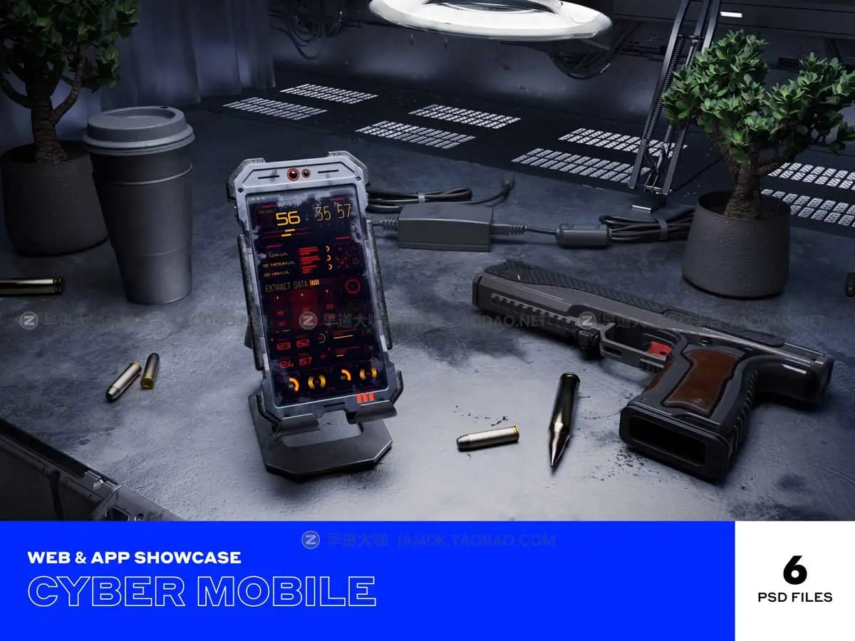 未来科幻赛博朋克末日战场APP界面UI设计Phone手机屏幕展示PSD样机模板 Cyber Mobile Mockups插图2