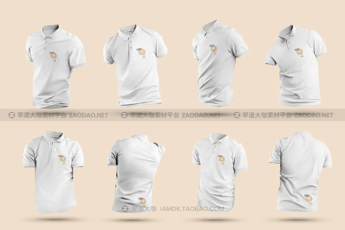 8款时尚马球T恤Polo衫图案印花设计PS展示贴图样机模板素材 8 Mockups 3D Polo插图1