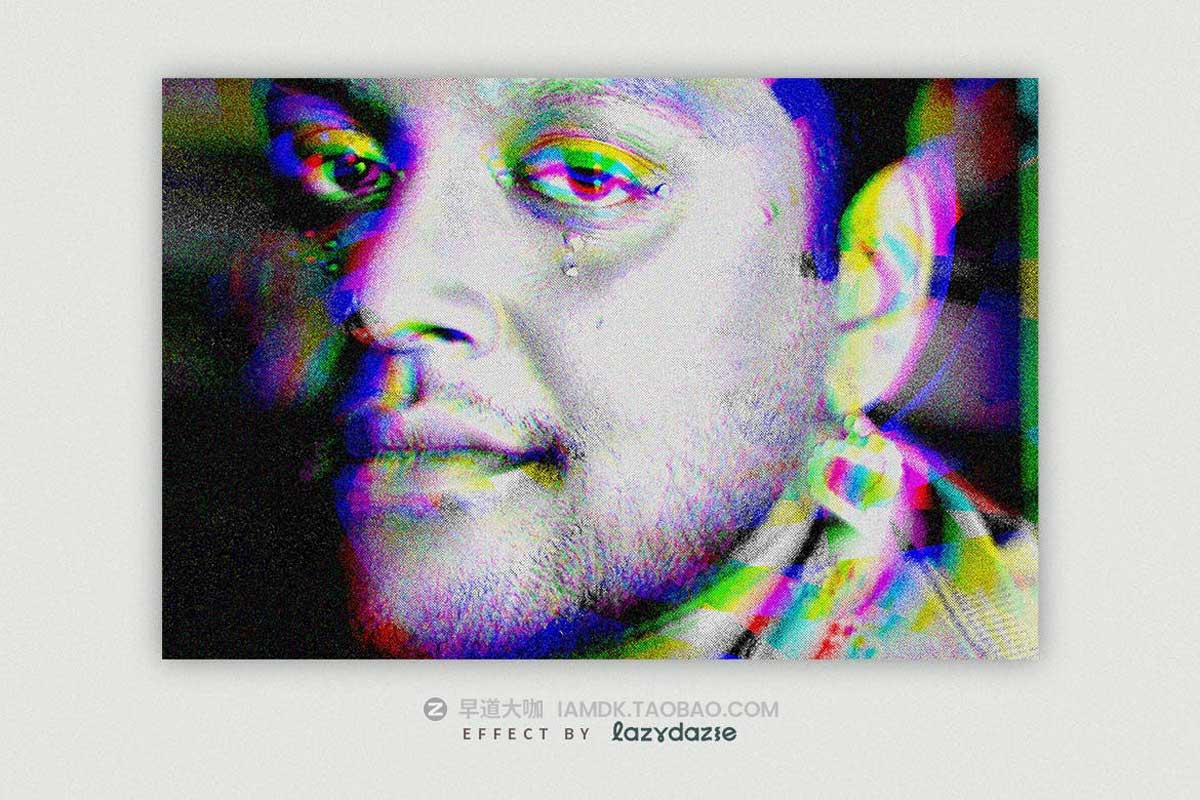 潮流复古故障半调噪点效果照片修图PS特效样机模板 Grunge Glitch PSD Photo Effect插图1