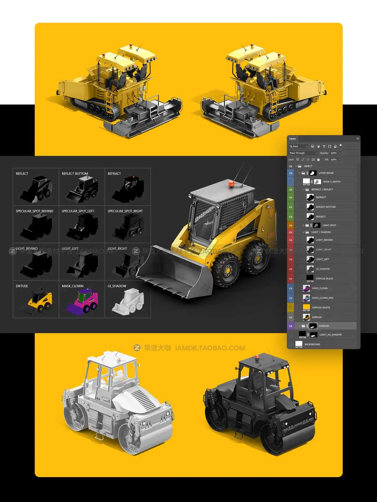32款高级质感APP网站界面设计工程机械施工设备勾机3D模型样机PS设计素材 PSD Mockup 3D model Heavy Machines – Track Excavator #6插图4