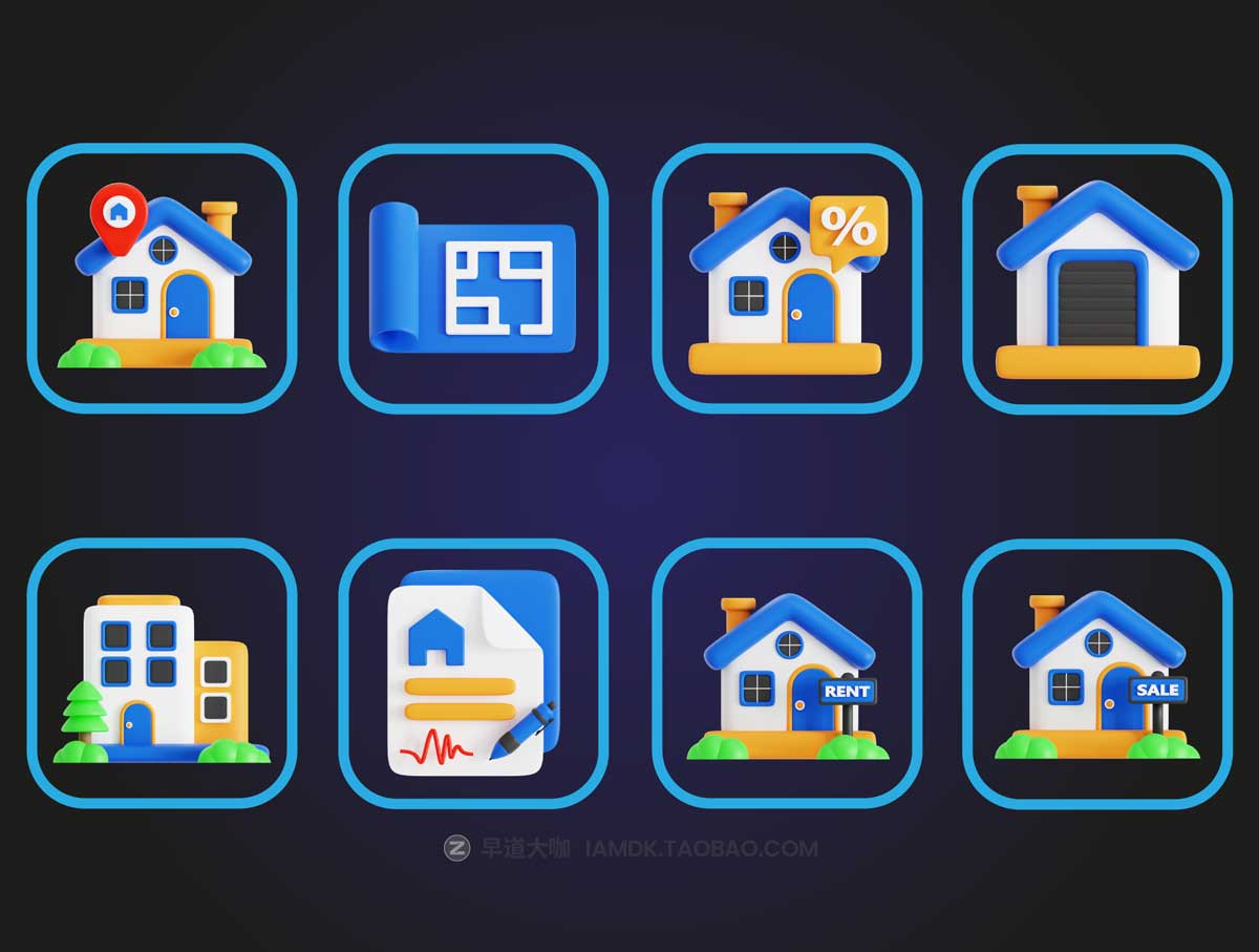 Blender模型 25款高质量房地产APP界面设计3D立体图标Icons设计素材合集 Real Estate 3D Icon Pack插图4