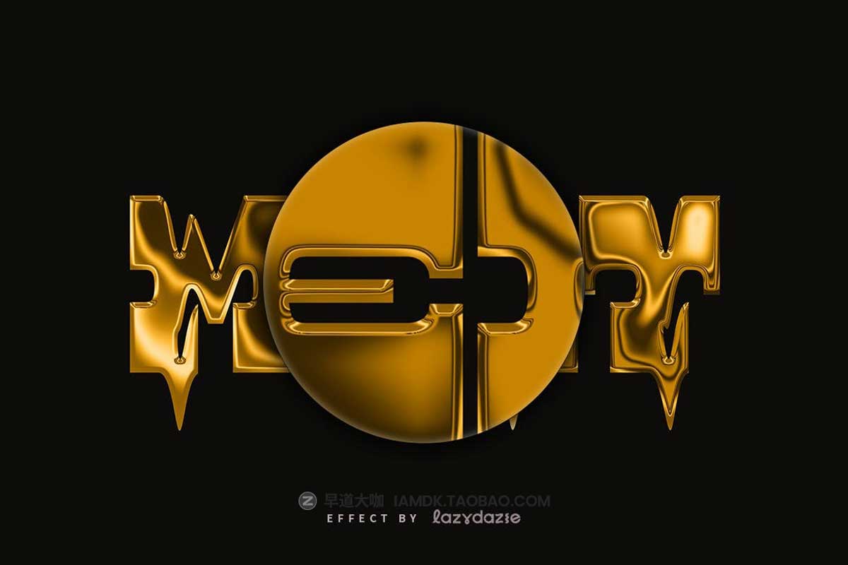 逼真黄金融化液体流体3D立体金属字体标题效果PS特效样机模板 Melting Gold PSD Text Effect插图1
