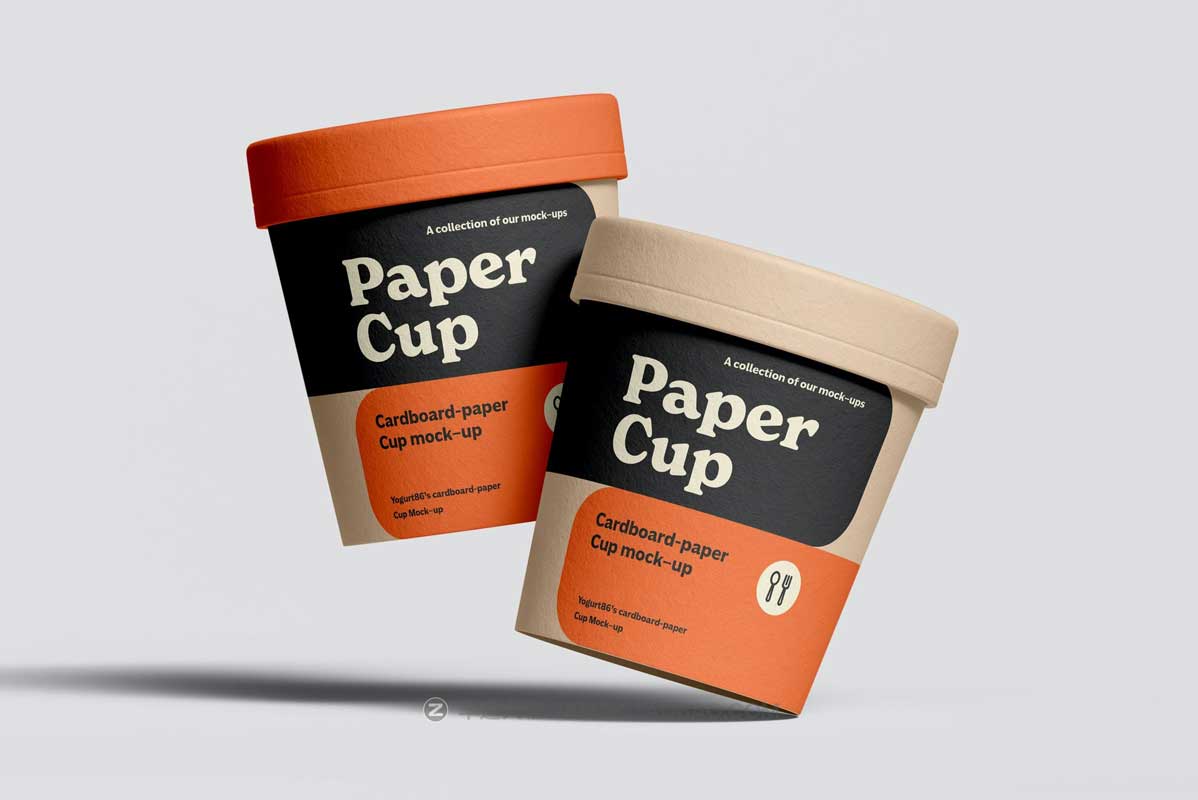 6款时尚逼真咖啡茶叶包装纸杯外观图案设计PS展示样机模板素材 Cardboard Cup Mockup插图2