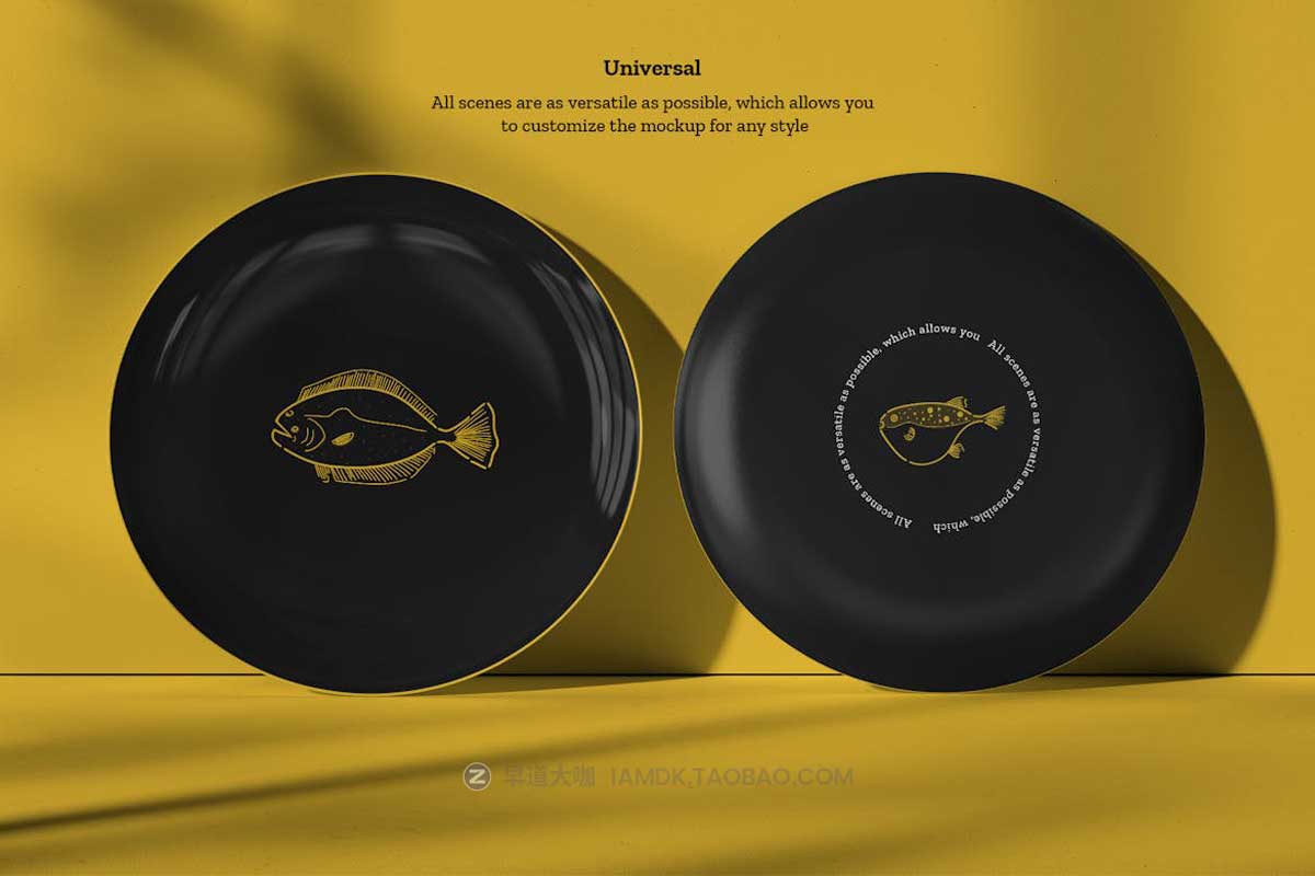 7款时尚陶瓷餐具盘子包装盒设计PS智能贴图样机模板素材 7 Ceramic Dinner/Dessert Plate Mockups vol.2插图3
