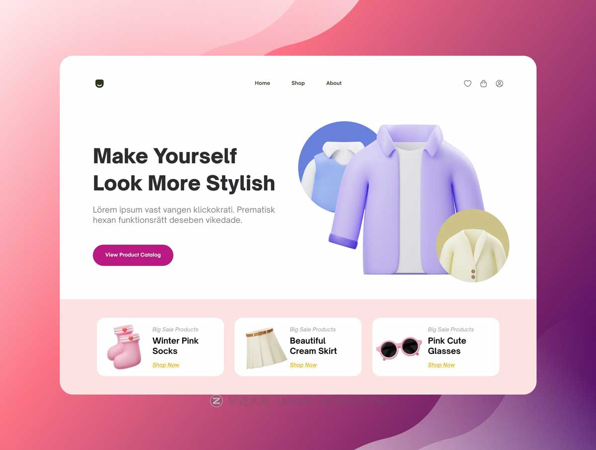 Blender模型 15款时尚卡通有趣服装商城APP界面设计3D立体图标Icons设计素材 Fashion 3D Icon插图2