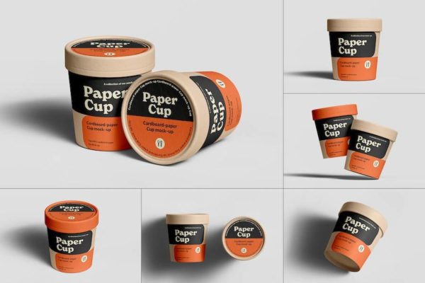 6款时尚逼真咖啡茶叶包装纸杯外观图案设计PS展示样机模板素材 Cardboard Cup Mockup