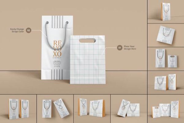 10款时尚商场购物手提纸袋设计展示效果图PSD样机模板素材 Paper Shopping Bag Psd Mockups of a Variety of Use