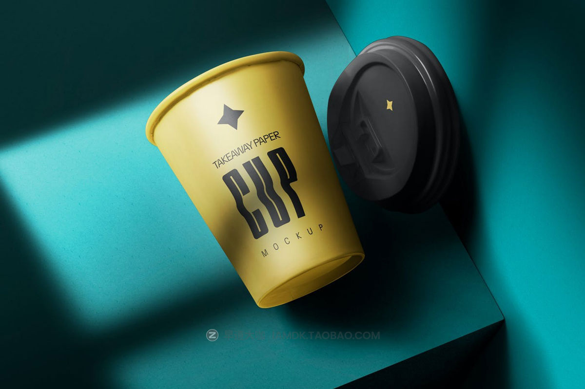 5款时尚一次性外卖咖啡纸杯设计展示贴图PSD样机模板 Takeaway Paper Cup With Lid Mockups插图2