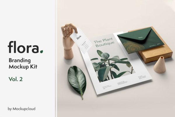 时尚优雅品牌LOGO设计名片信封展示贴图PSD样机模板素材 Flora Branding Mockup Vol. 2