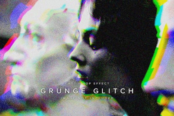 潮流复古故障半调噪点效果照片修图PS特效样机模板 Grunge Glitch PSD Photo Effect