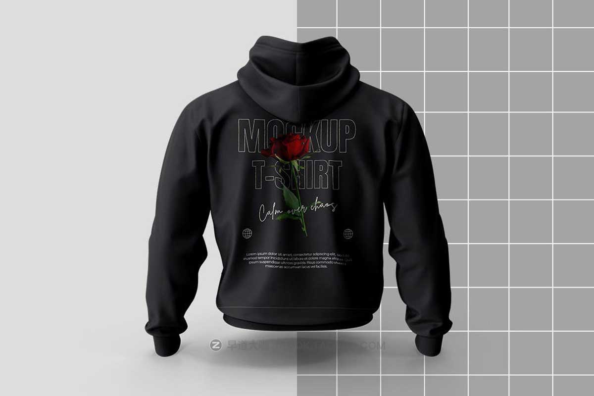 潮流嘻哈街头套头连衣帽拉链卫衣设计PSD样机模板素材 Zipper Black Hoodie Mockup插图2