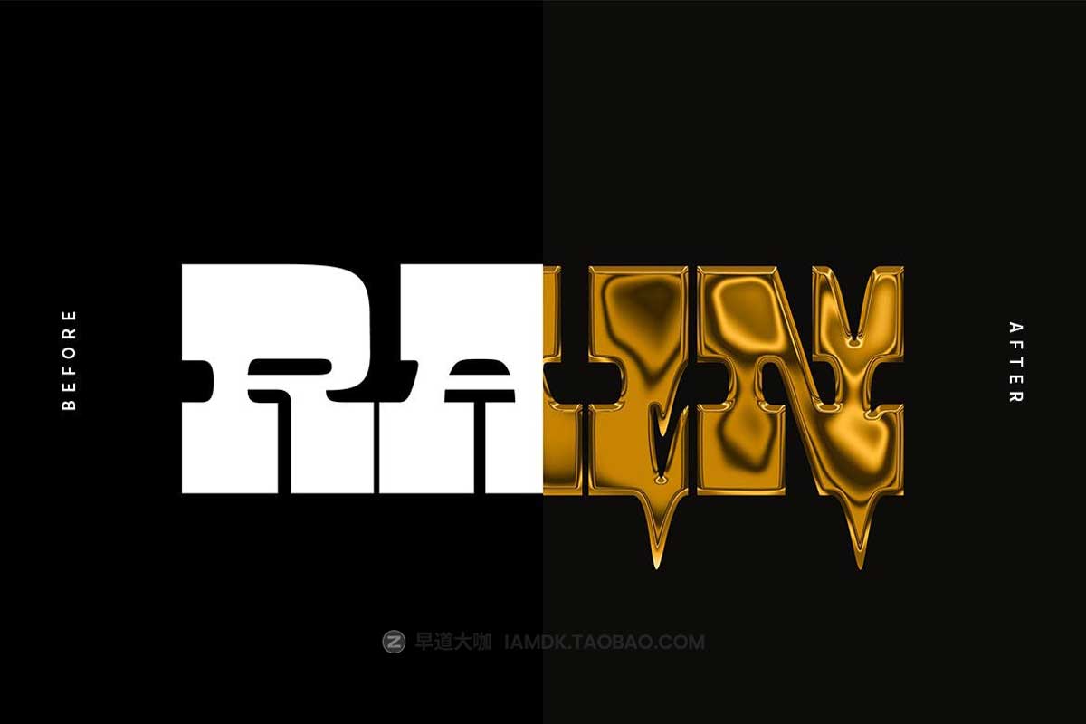 逼真黄金融化液体流体3D立体金属字体标题效果PS特效样机模板 Melting Gold PSD Text Effect插图4