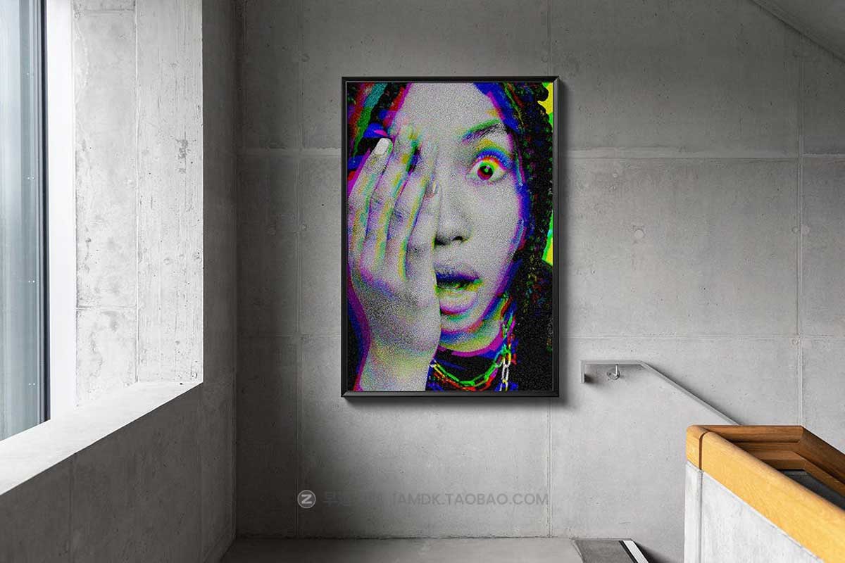 潮流复古故障半调噪点效果照片修图PS特效样机模板 Grunge Glitch PSD Photo Effect插图2