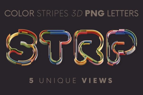 创意卡通俏皮有趣彩色条纹轮廓3D英文字母数字PNG免抠图设计素材 Color Stripes – 3D Lettering