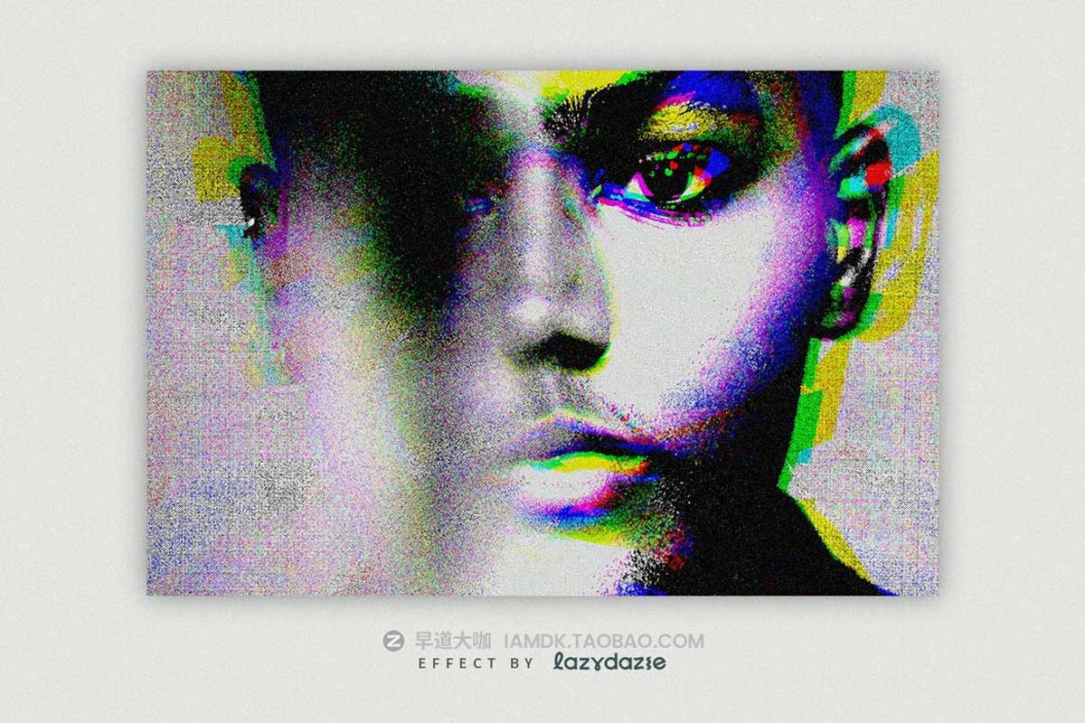 潮流复古故障半调噪点效果照片修图PS特效样机模板 Grunge Glitch PSD Photo Effect插图4