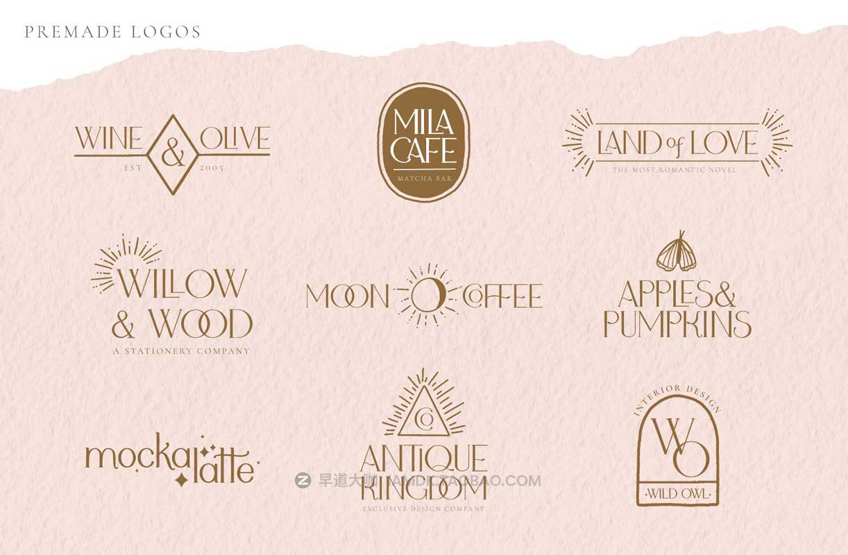 现代优雅婚礼标题徽标设计衬线英文字体 & Logo矢量模板套装 Adele Moon Serif Font + Extras插图8