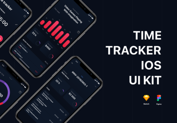 30+屏高级时间跟踪器计时软件APP界面设计Figma&Sketch模板素材 Timetracker iOS UI Kit