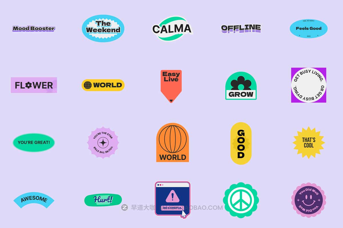 100款潮流复古趣味卡通Y2K贴纸标签设计素材AI矢量源文件 Retro Sticker Pack Vol.4插图8