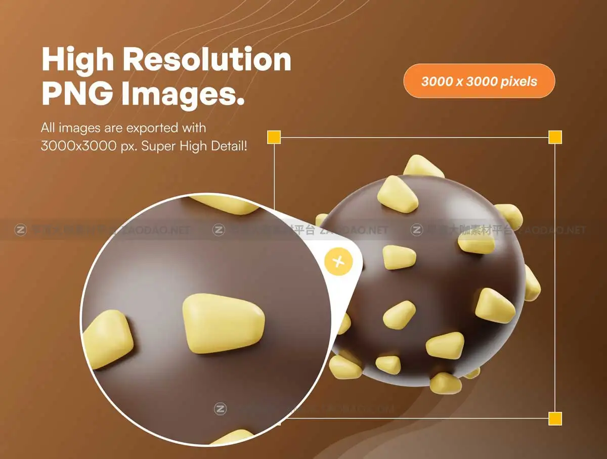 Blender模型 20款卡通有趣巧克力糕点甜点3D三维图标Icons设计素材 Chocolate 3D Icon插图2
