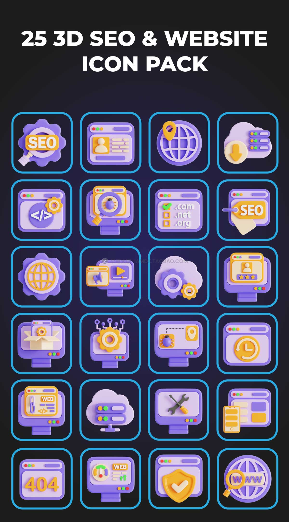 Blender模型 25款高级3D立体SEO网站营销优化图标Icons设计素材 SEO & Website 3D Icon Pack插图6