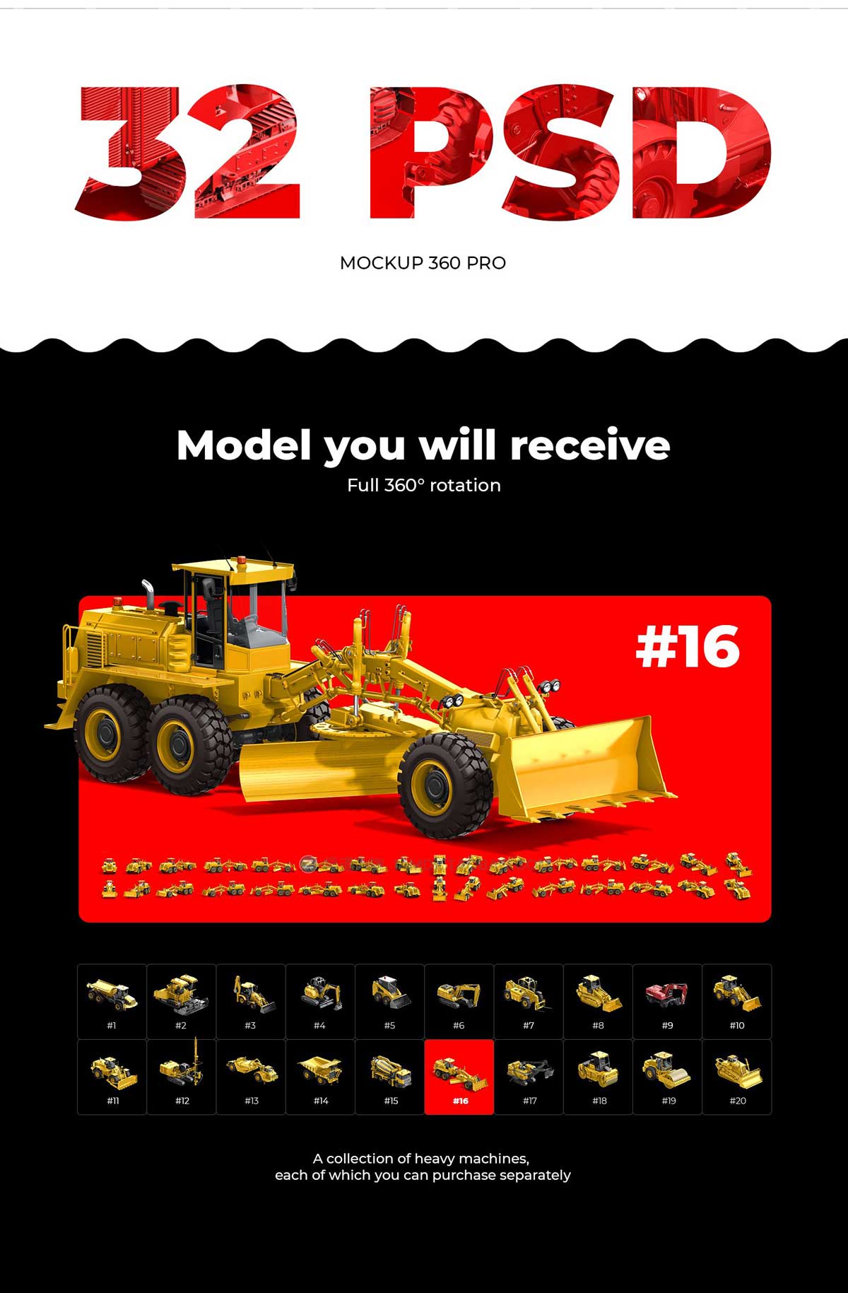 32款独特建筑工程重型机械推土机3D模型样机PSD设计素材包 32 PSD Mockup 360 Heavy Machines #16插图2