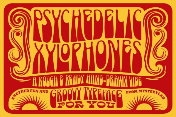 60年底复古迷幻逆反差扭曲海报标题LOGO设计PSPROCREATE西文字体安装包 Psychedelic Xylophones Font